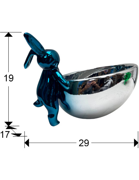 Vide-poche lapin bleu et argent en résine 29 cm Cuenco Rabbit