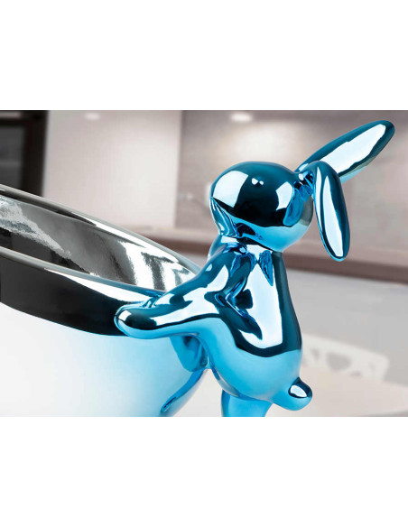 Vide-poche lapin bleu et argent en résine 29 cm Cuenco Rabbit