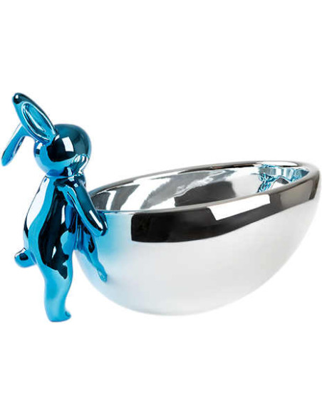 Vide-poche lapin bleu et argent en résine 29 cm Cuenco Rabbit