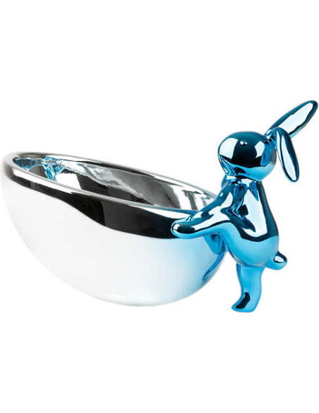Vide-poche lapin bleu et argent en résine 29 cm Cuenco Rabbit
