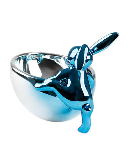 Vide-poche lapin bleu et argent en résine 29 cm Cuenco Rabbit