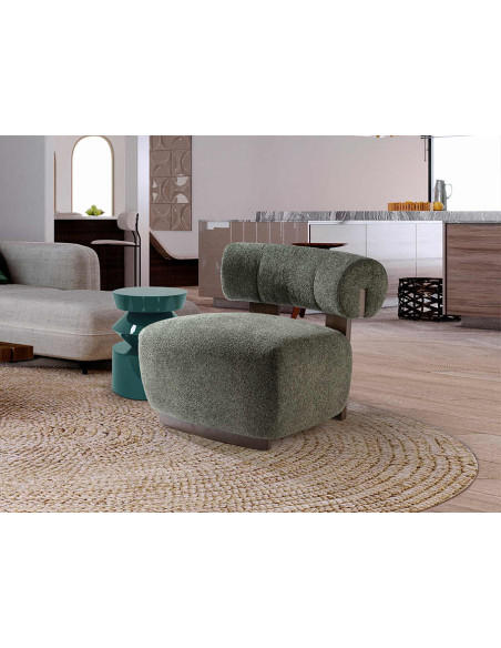 Fauteuil lounge chenille vert bois finition noyer 76x69x82 cm Naomi