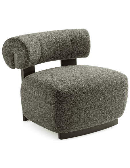 Fauteuil lounge chenille vert bois finition noyer 76x69x82 cm Naomi