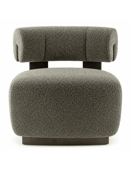 Fauteuil lounge chenille vert bois finition noyer 76x69x82 cm Naomi