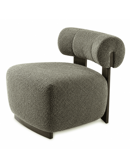 Fauteuil lounge chenille vert bois finition noyer 76x69x82 cm Naomi