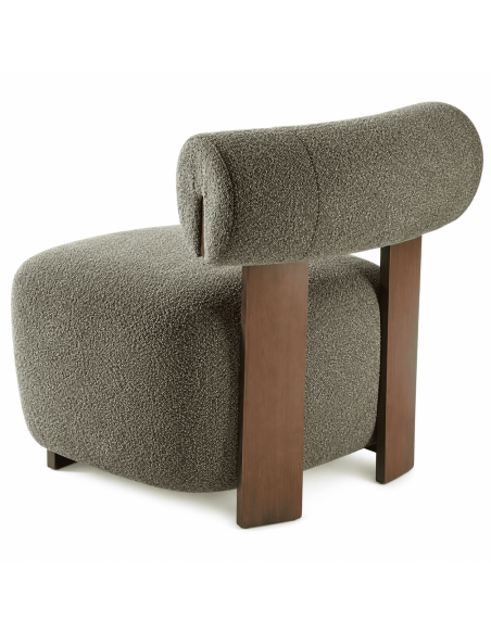 Fauteuil lounge chenille vert bois finition noyer 76x69x82 cm Naomi