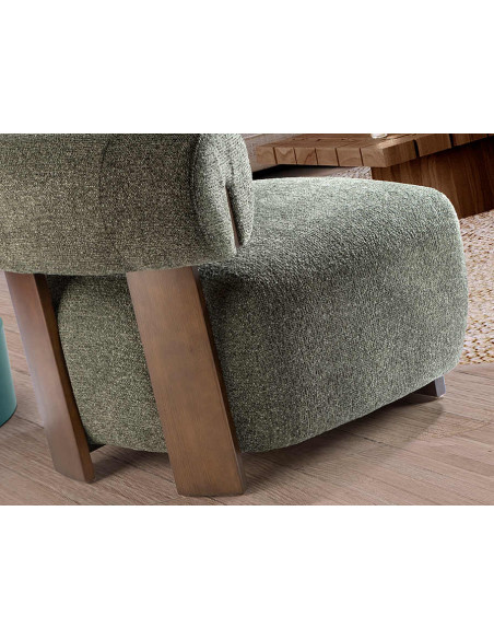Fauteuil lounge chenille vert bois finition noyer 76x69x82 cm Naomi
