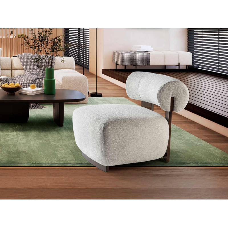 Fauteuil lounge chenille écrue bois...