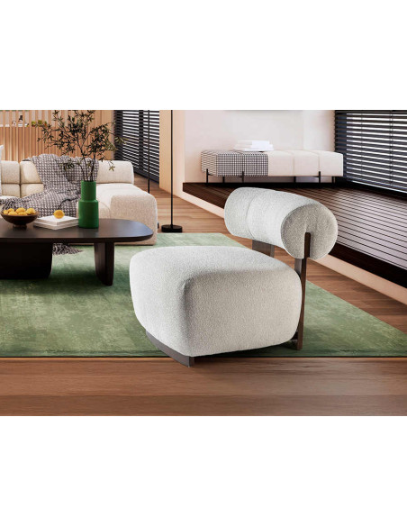 Fauteuil lounge chenille écrue bois finition noyer 76x69x82 cm Naomi