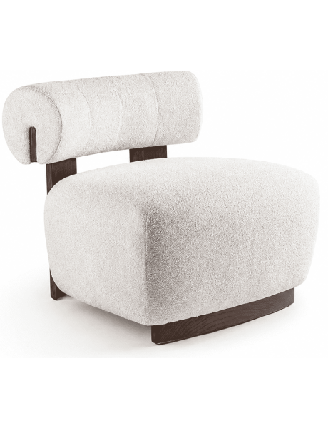 Fauteuil lounge chenille écrue bois finition noyer...