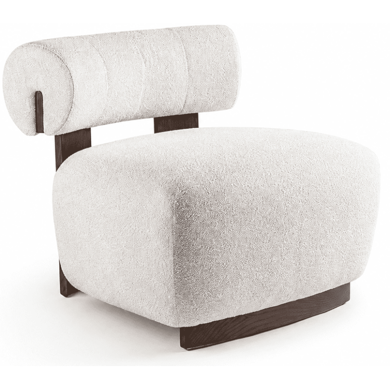 Fauteuil lounge chenille écrue bois...