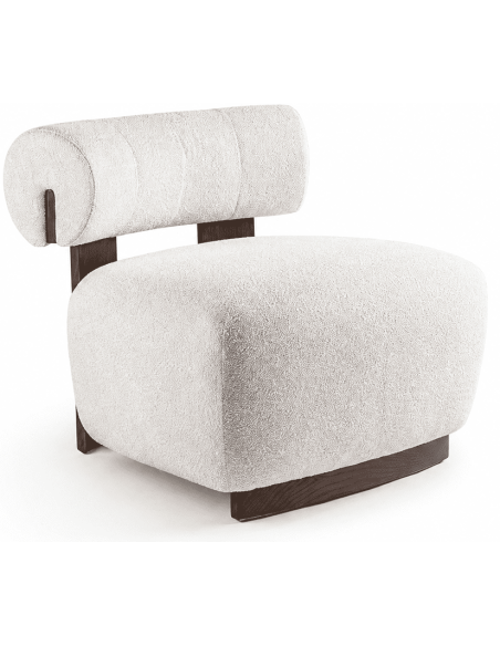 Fauteuil lounge chenille écrue bois finition noyer 76x69x82 cm Naomi