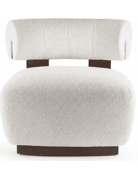 Fauteuil lounge chenille écrue bois finition noyer 76x69x82 cm Naomi