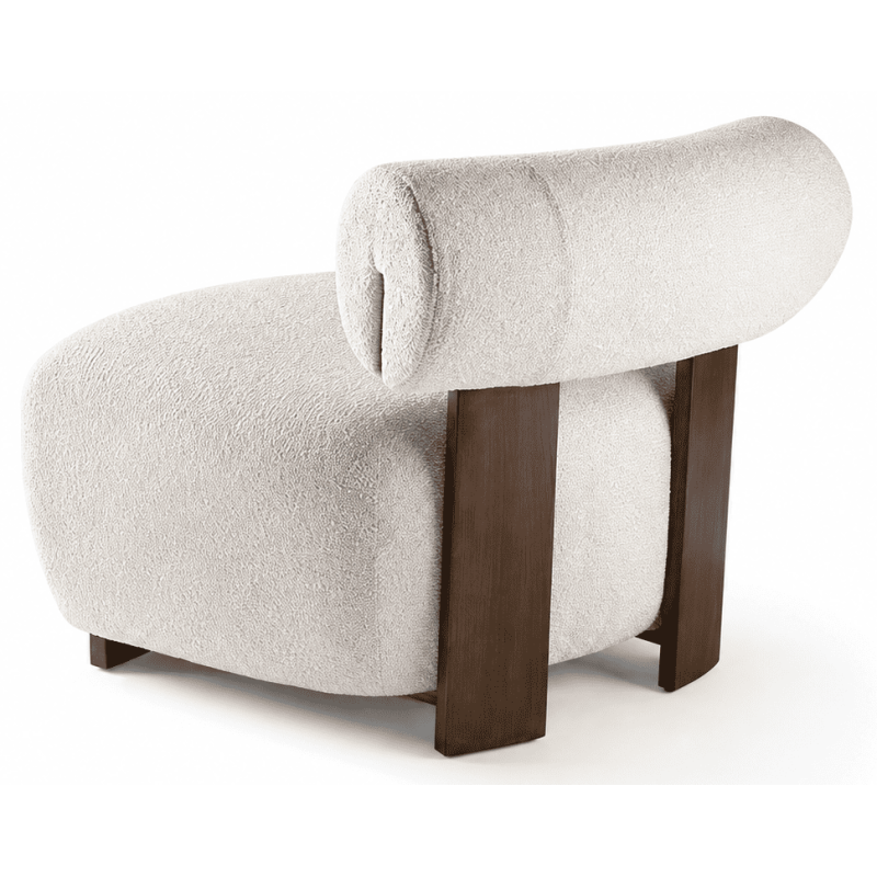 Fauteuil lounge chenille écrue bois...