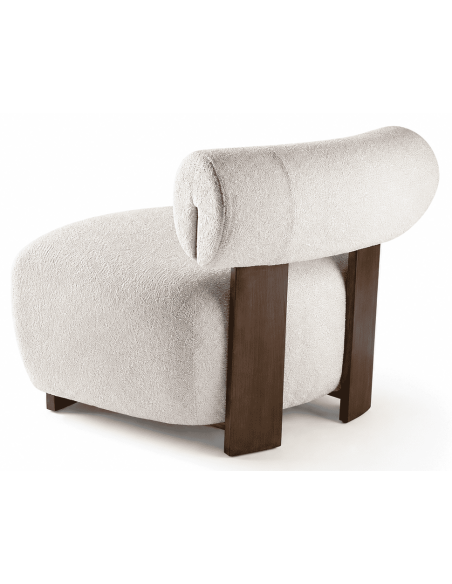Fauteuil lounge chenille écrue bois finition noyer 76x69x82 cm Naomi