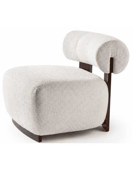 Fauteuil lounge chenille écrue bois finition noyer 76x69x82 cm Naomi