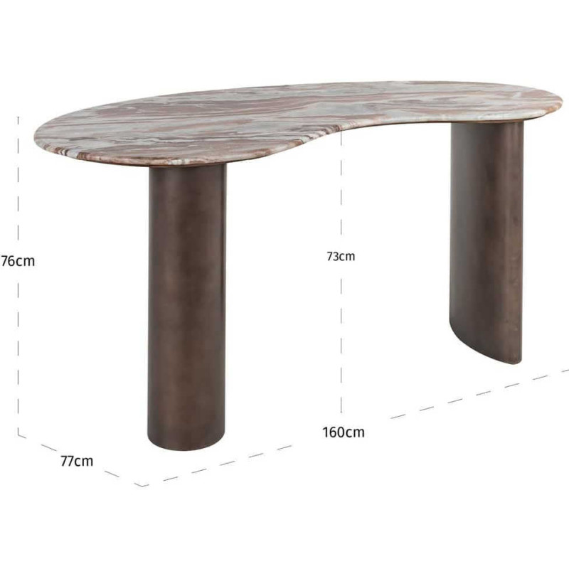 Bureau design marbre beige métal brun...