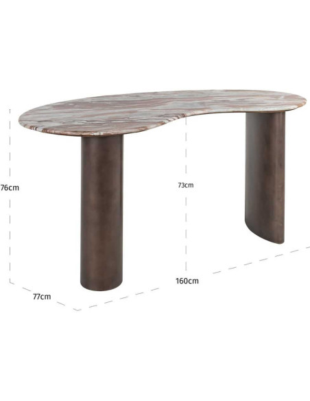 Bureau design marbre beige métal brun 160x80 cm Brando