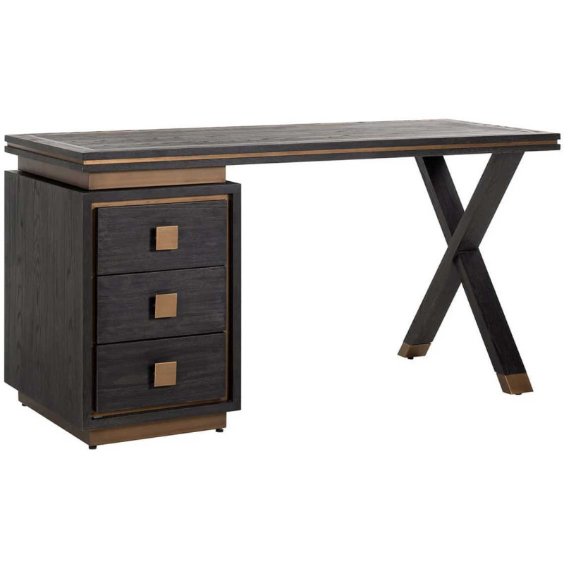 Bureau noir chêne 3 tiroirs métal...