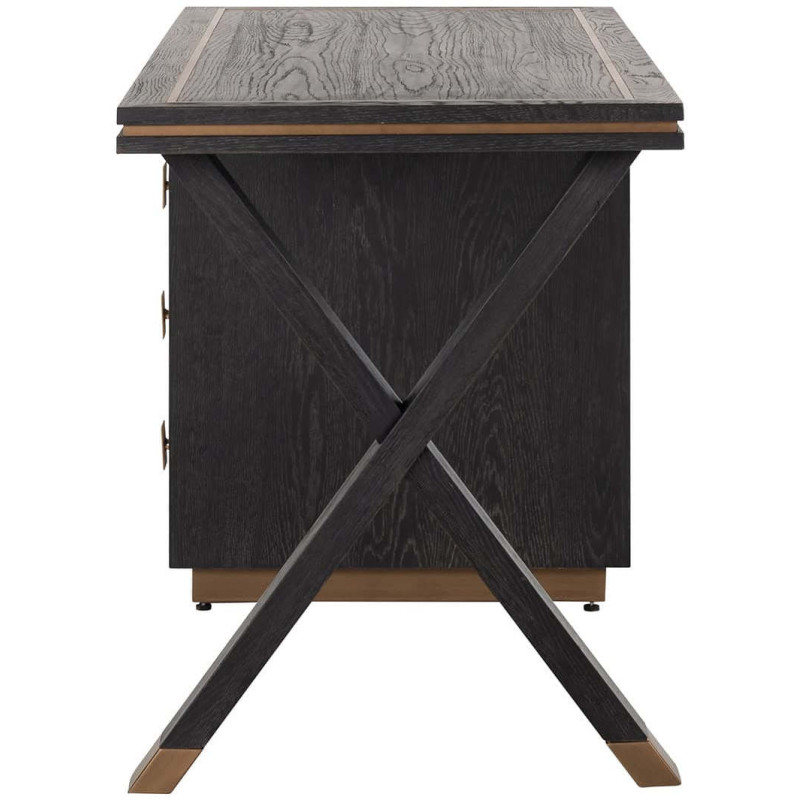 Bureau noir chêne 3 tiroirs métal...