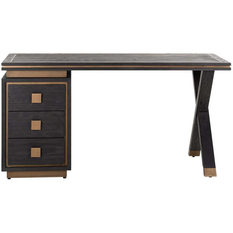 Bureau noir chêne 3 tiroirs métal...