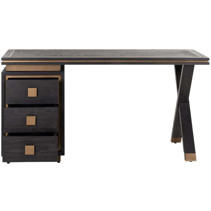 Bureau noir chêne 3 tiroirs métal...