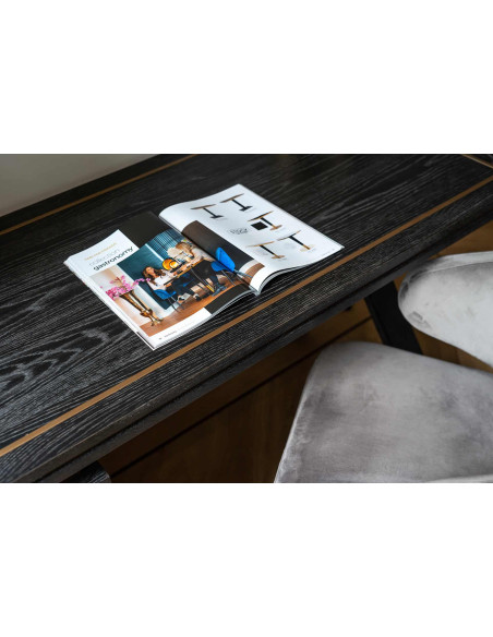 Bureau noir chêne 3 tiroirs métal doré 150x60 cm Hunter