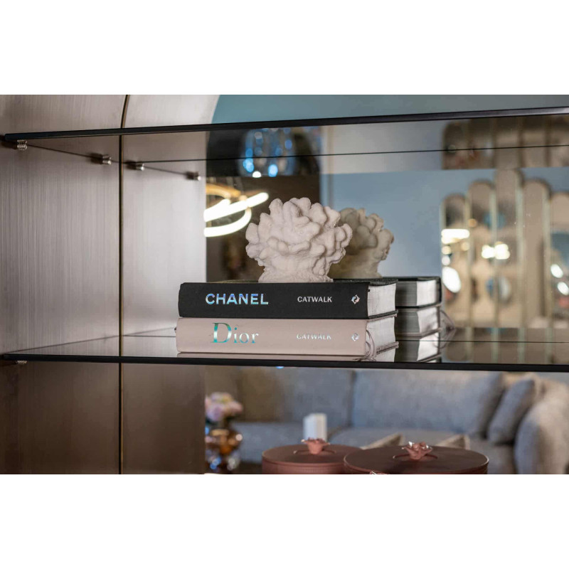 Vitrine bibliothèque dorée en verre...