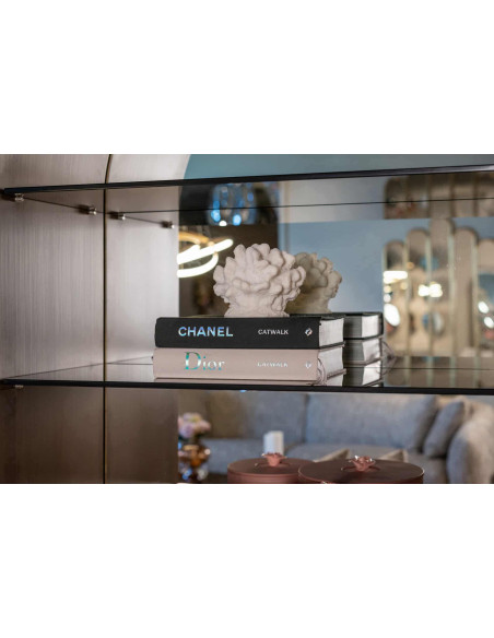 Vitrine bibliothèque dorée en verre Bowic