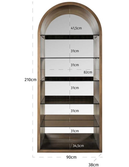 Vitrine bibliothèque dorée en verre Bowic