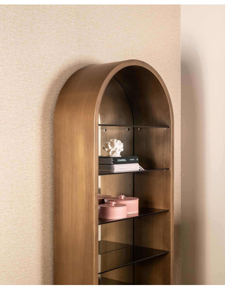 Vitrine bibliothèque dorée en verre Bowic