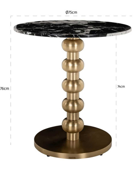 Table bistrot ronde effet marbre noir acier doré 75 cm Witlox