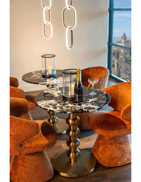 Table bistrot ronde effet marbre noir acier doré 75 cm Witlox