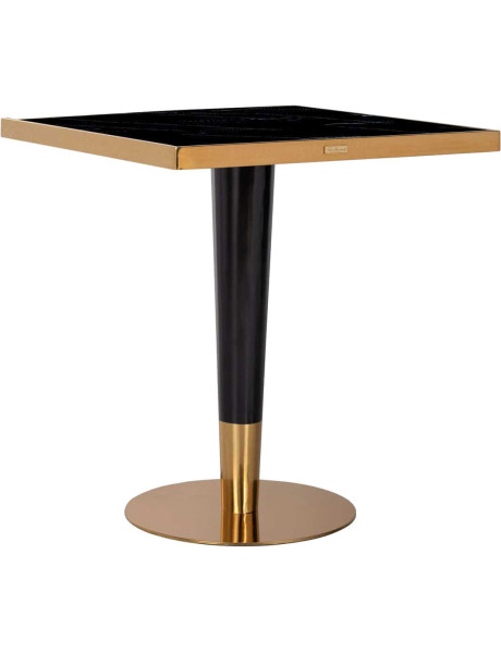 Table bistrot carrée effet marbre noir et métal doré 70...