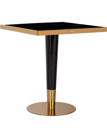 Table bistrot carrée effet marbre noir et métal doré 70 cm Can Roca