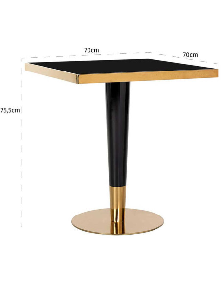 Table bistrot carrée effet marbre noir et métal doré 70 cm Can Roca
