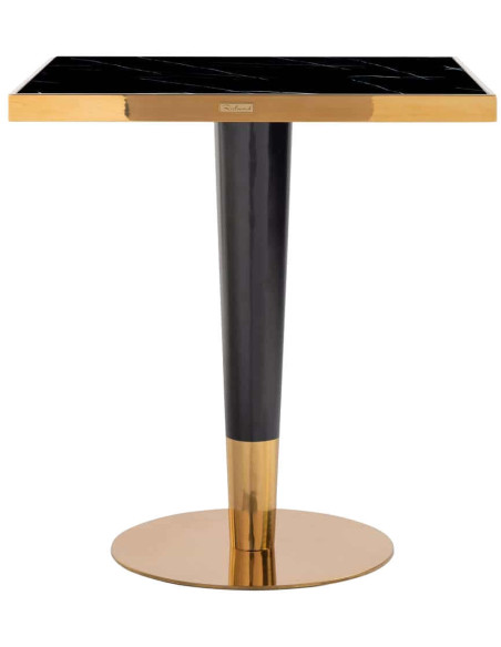 Table bistrot carrée effet marbre noir et métal doré 70 cm Can Roca