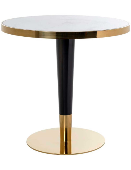 Table bistrot ronde effet marbre blanc métal doré 80 cm Osteria