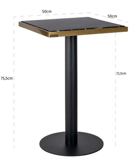 Table bistrot carrée effet marbre noir métal doré 50 cm Zenza