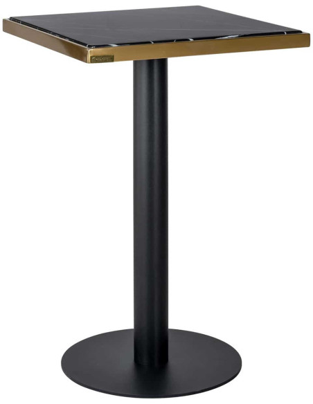 Table bistrot carrée effet marbre noir métal doré 50 cm Zenza