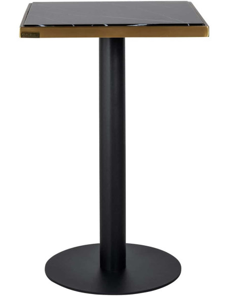 Table bistrot carrée effet marbre noir métal doré 50 cm Zenza