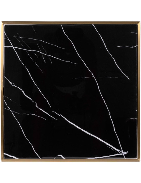 Table bistrot carrée effet marbre noir métal doré 50 cm Zenza