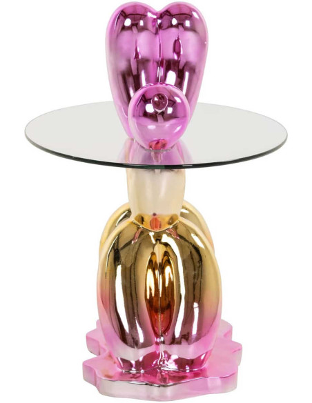 Table d’appoint chien ballon rose en résine et verre 80x49x60 cm Usha