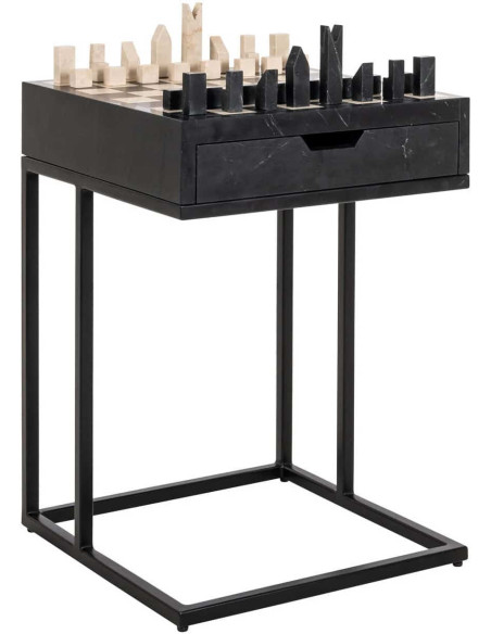 Table d’échecs marbre noir avec tiroir 44x44x62 cm Davos