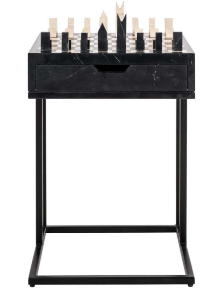 Table d’échecs marbre noir avec tiroir 44x44x62 cm Davos