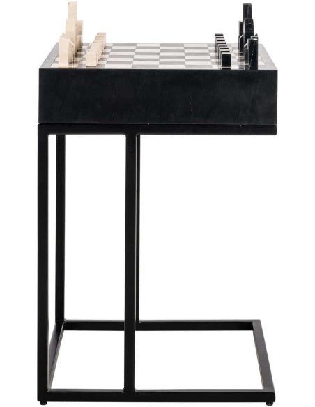 Table d’échecs marbre noir avec tiroir 44x44x62 cm Davos