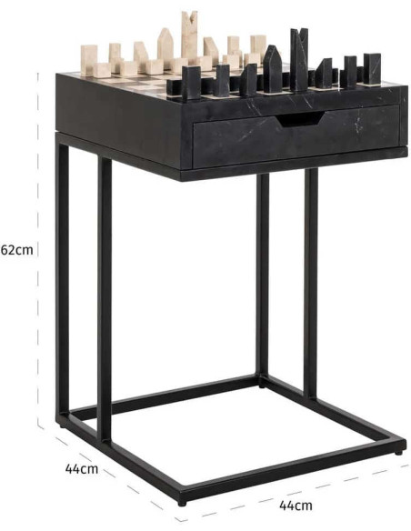 Table d’échecs marbre noir avec tiroir 44x44x62 cm Davos