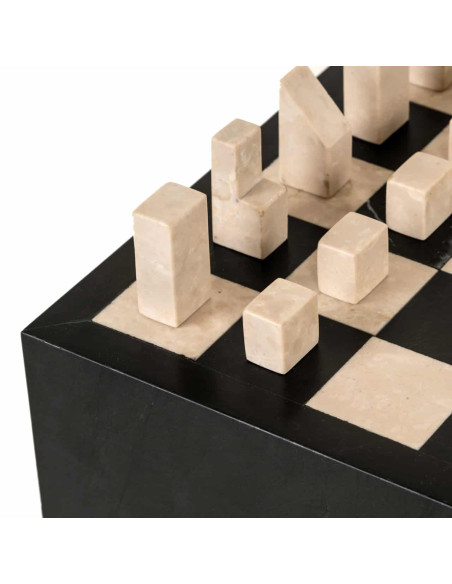 Table d’échecs marbre noir avec tiroir 44x44x62 cm Davos