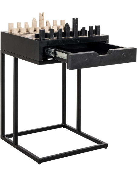 Table d’échecs marbre noir avec tiroir 44x44x62 cm Davos