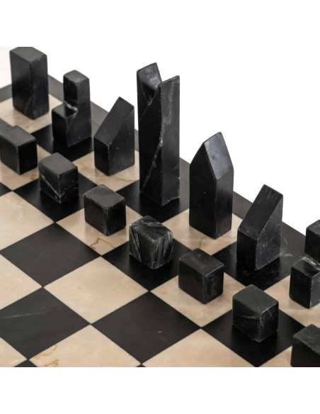 Table d’échecs marbre noir avec tiroir 44x44x62 cm Davos